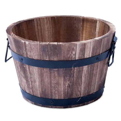 Image of Fyne-Finds Round Burnt Wood Whiskey Barrel Planter 30cm, 12inch Garden Plant Pot with Handles Outdoor Tub