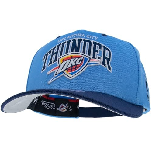Image of Mitchell & Ness Team Arch Baseball Cap with Classic Red Snapback Closure - NBA/Hardwood Classics, Oklahoma City Thunder (Royal Blue), One Size