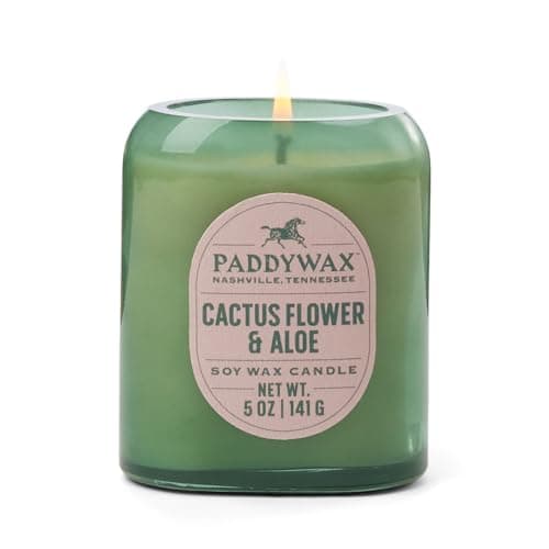 Image of Paddywax Scented Candles Vista Collection Vintage Style Artisan Candle in Frosted Glass, 5-Ounce, Cactus Flower & Aloe