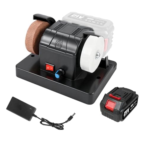 Image of Mini Bench Grinder Polisher, 300W Adjustable Speed Electric Grinding Tool with Coarse and Fine Grinding Wheel, with 3000mAh Battery and Charger for Polishing Grinding Metal Stone