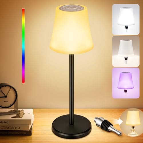 Image of Cordless Rechargeable LED Table Lamp - Bottle Lamp Converter Kit, 5200mAh, 7- Mode Touch Dimmable, 3 Colour Temperatures & 9 RGB Colour, IP54 Waterproof for Dining Room, Patio, Bottle DIY Decor