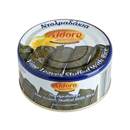 Image of Aldoro Dolmades Greek Vine Leaves Stuffed with Rice, 280 g Tin | Fresh Hand Rolled Mezze with Herbs & Spices | Ready to Eat Hot or Cold | Mediterranean Recipe from Greece | Vegetarian Cypriot Food
