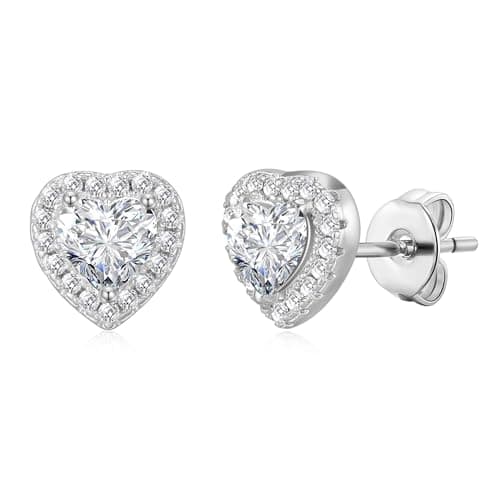 Image of Philip Jones Silver Plated Heart Halo Earrings Created with Zircondia® Crystals