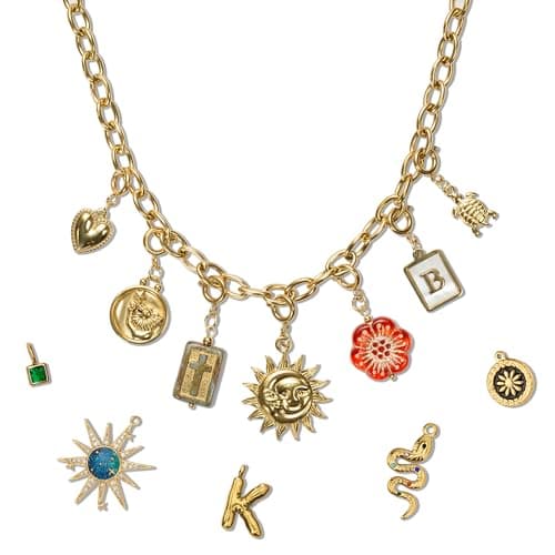 Image of Build Your Own Custom Gold Charm Necklace, Personalized Statement Vintage Style Chunky Cable Chain Necklace for Women, Handmade Jewelry for Women
