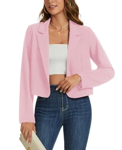 Image of MINTLIMIT Womens Cropped Blazer Casual Long Sleeve Open Front Short Blazers Lightweight Work Office Jackets, Pink