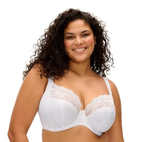 Image of Elomi Women's Plus Size Lucie Stretch Lace Underwire Plunge Bra, White, 42JJ