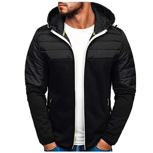 Image of Generisch Men's Winter Leisure Sports Without Liner Quilted Zip Hooded Transition Jacket Hoodie Jacket, black, XXL