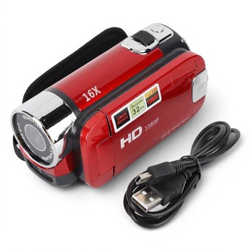 Image of Yunir Video Camera Camcorder Digital Camera Recorder Full HD 4K 30FPS 48MP 2.7Inch 16X Digital Zoom Vlogging Camera Recorder, with USB Cable (Red)