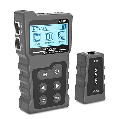 Image of VXSCAN Network Cable Tester, NF-488 POE Ethernet Cable Tester for Power Over Ethernet, Advanced Cable Tester for LAN CAT5 CAT6 Ethernet Cable Tracker， DC Power, Switch Loop-Back Test, Black
