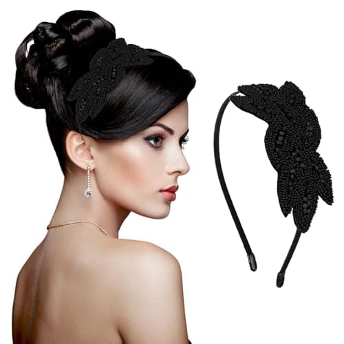 Image of Sibba 1920s Headbands for Women Head Bands Accessories Crystal Bridal Wedding Black Headpiece 20s Rhinestone Flapper Vintage Hair Valentines Accessory for Girls Costume Prom Party Retro