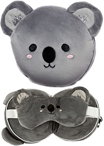 Image of Puckator Relaxeazzz Adoramals Koala Round Plush Travel Pillow & Eye Mask - Sleep Eye Mask Masks - Kids Travel Accessories For Sleeping Airplane - Flight Plane Neck Pillow Pillows