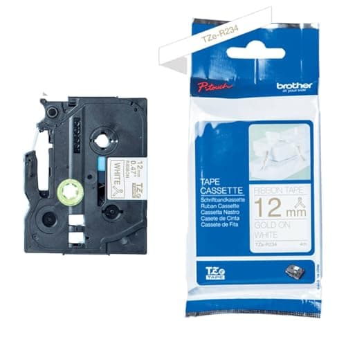 Image of Brother TZe-RN34 Labelling Tape Cassette, Gold on White, 12 mm (W) x 4M (L), Ribbon Tape, Brother Genuine Supplies