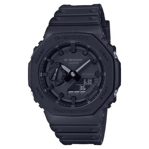 Image of Casio G-Shock GA-2100-1A1ER Analogue-Digital Quartz Watch with Black Resin Case, Silicone Strap, 200 Metre Water Resistance, Stopwatch World Time Timer, 45.40 mm
