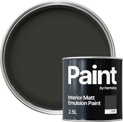 Image of Hemway Caviar Black Paint 2.5 L, Indoor Matt Finish, One Coat, Wall Paint, Acrylic & Water-Based Emulsion, Quick Dry & High Coverage for the Kitchen, Bathroom & Bedroom Walls & Ceiling