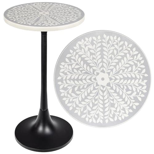 Image of JONATHAN Y END1007D Nysha 25" Modern Bohemian Metal/Resin Inlay Top Pedestal Drink Table and Decorative End Table for Living Room, Bedroom, Office, Bathroom, Gray/White