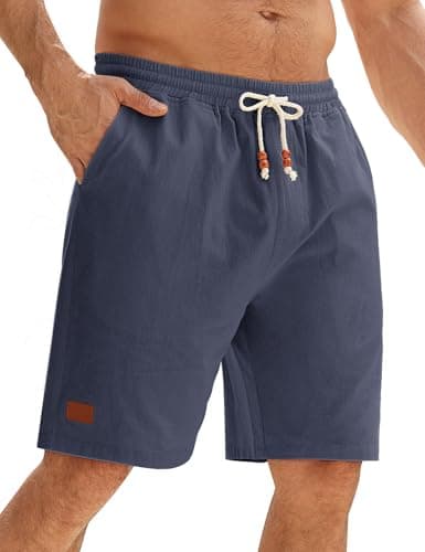 Image of Lonya Men's Shorts Summer Casual Cotton Drawstring Waistband Classic Comfort Beach Shorts with Pockets for Travel, Home, Holiday Navy Blue,XL