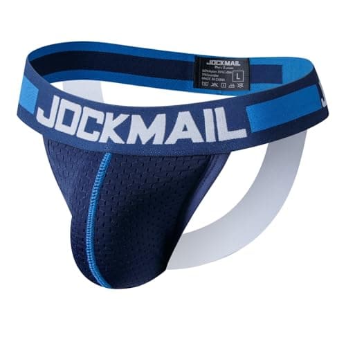 Image of JOCKMAIL Mens Jockstrap Mesh Underwear Jock Straps Male Athletic Supporters Male Underwear (UK, Alpha, XL, Regular, Regular, 201-Navy)