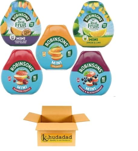 Image of Robinsons Squash’d Mini 5 Flavour Pack – Summer Fruits, Mango & Passion Fruit, Orange, Apple & Blackcurrant, Lemon & Lime – No Added Sugar – Real Fruit in Every Drop