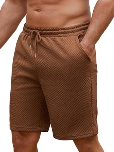 Image of Vorvowry Mens Textured Knit Shorts Casual Summer Lounge Short with Drawstring Elastic Waist Athletic Jogger Short with Pockets Dark Brown XL