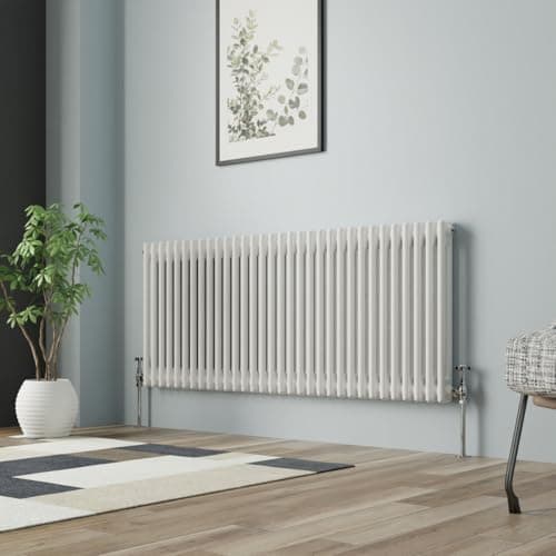 Image of NRG 600 X 1460 mm Gloss White 2 Column Radiators Horizontal Central Heating Cast Iron Rads for Bathroom Living Room and Kitchen