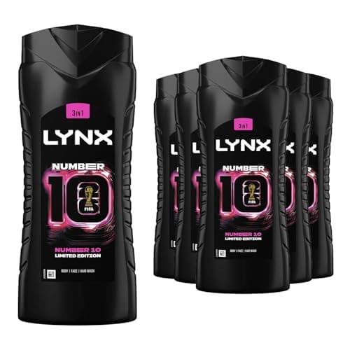 Image of Lynx FIFA No.10 Limited Edition 3 in 1 Shower Gel for Men 500ml Pack of 6 Hair Face & Body Wash Refreshing Fragrance Lynx Shower Gel for Men Multipack