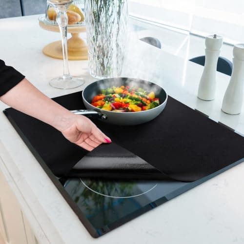 Image of HomeMakers Induction Hob Protector Mat Large 61x53 cm, Heat Resistant Silicone Cover, Cut to Size, Easy Clean, Non-Slip Glass Hob Protector, Prevents Scratches Splls, Black
