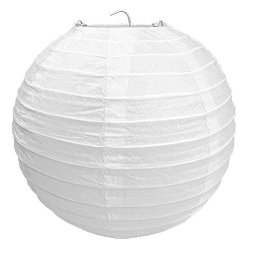 Image of White Paper Lampshades for Ceiling Lights 30 cm Lamp Shades Round Paper Bamboo Style Ribbed