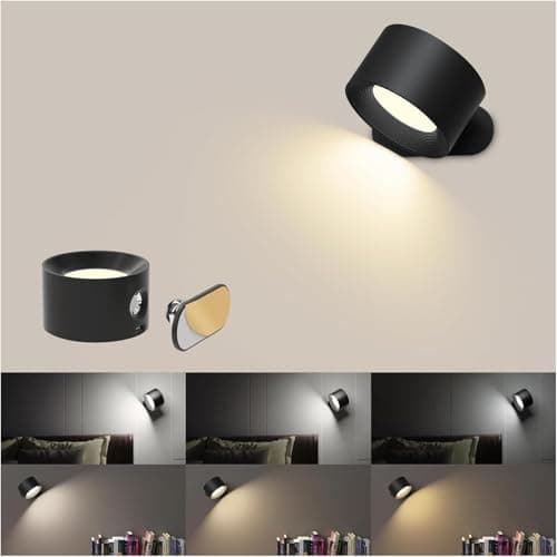 Image of Coollamp LED Indoor Wall Lamp, Bedroom Wall Light with Warm/Natural/White Light, 3 Brightness Levels, Rechargeable Battery, Touch Control, 360° Rotate for Living Room Corridor Stairs