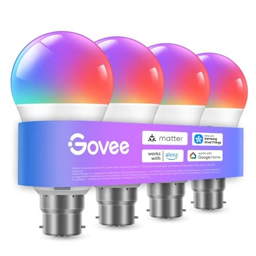 Image of Govee RGBWW B22 Smart Bulb, Work with SmartThings, Matter, Alexa and Google Assistant, WiFi Alexa Light Bulbs B22, 9W, 800LM, Music Sync, 16 Million Colors, 54 Scenes, 4 Packs
