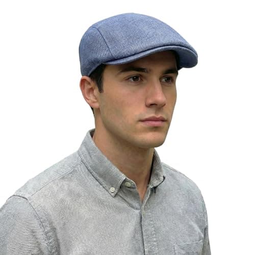Image of Lafefe Mens Flat Caps, Beret Irish Forward Cap, Casual Trend Linen Duckbill Hat (Blue)