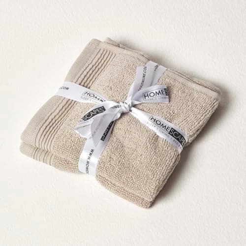 Image of HOMESCAPES Taupe Set of 2 Face Cloths 700 GSM Combed 100% Egyptian Cotton Towel 30 x 30 cm