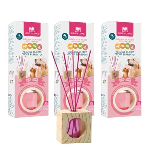Image of CRISTALINAS Pet Odour Eliminating Reed Diffusers Fluffy Towels Scent - 30ml Air Fresheners for Home - Lasts upto 4 weeks - Pack of 3