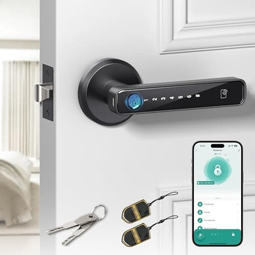 Image of Amerdeco Smart Fingerprint Door Lock, Biometric Keyless Entry Door Lock with APP - Cards - Backup Key - Fingerprints - Codes for Bedroom Hotel Office Apartment and More(Black)