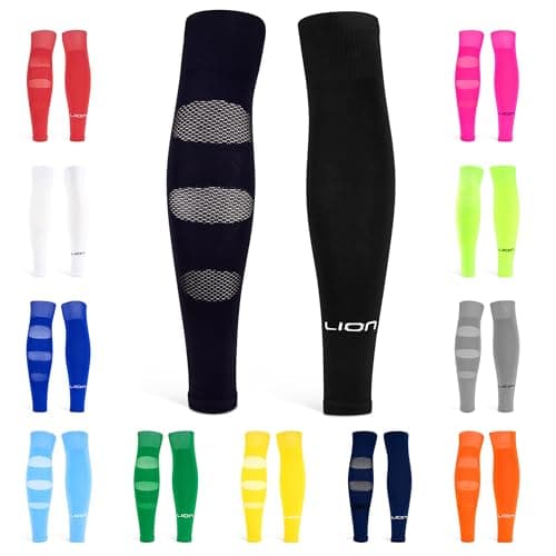 Image of Performance Football Sock Sleeves - Premium LION BREATHE Technology - Breathable Mesh To Reduce Pressure On Calf Muscles (UK, Alpha, L, Black)
