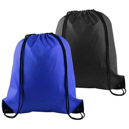 Image of PLULON 2Pcs Drawstring Bags Bulk Drawstring Backpack Blue Black String Backpack Cinch Sack Sport Gym Backpack Bags for Yoga Traveling Outdoor Sports