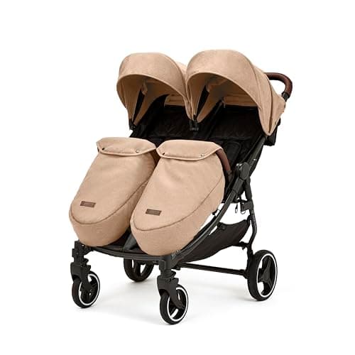 Image of Ickle Bubba Venus Double Max Stroller – Compact, Lightweight Foldable Twin Pushchair for Twins or Siblings, Suitable from Birth to 15kg (Approx. 3 Years) (Biscuit)