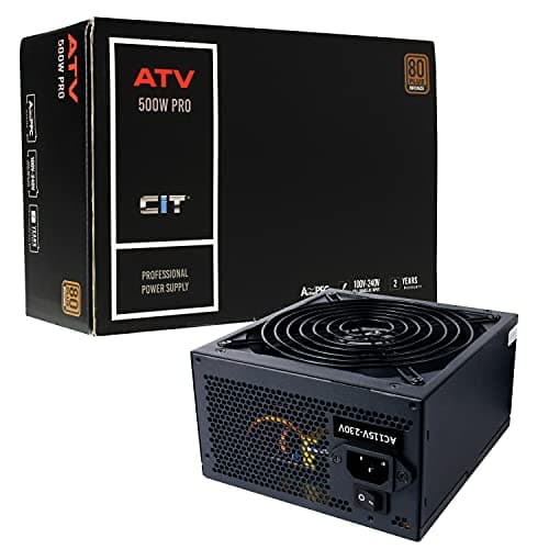Image of CiT ATV Pro 500W PSU – Non-Modular Power Supply Unit with Active PFC - 14cm Quiet Fan - Flat Black Cables - Single +12V Rail - Full Circuit Protection - 80 Plus Bronze Certified | Black