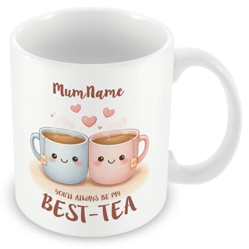 Image of Personalised Best-Tea Mug for Mum – Cute Tea Cup Illustration Custom Name Mug – Mother’s Day Gift for Mum from Daughter Son – Funny Bestie Tea Pun Coffee Cup – Personalised Friendship Mug