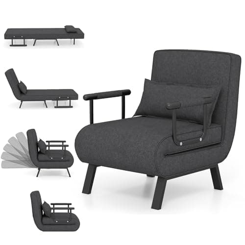 Image of Multigot 4 in 1 Folding Sofa Bed, Convertible Sleeper Chair with Adjustable Backrest, Pillow and Metal Frame, Chaise Lounge Couch, Leisure Accent Chair for Apartment Bedroom Home Office (Dark Gray)