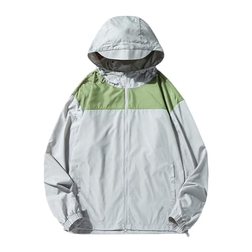 Image of Generisch Men's UV Protection Summer Jacket, Lightweight, Breathable Colour Block Leisure Jacket for Couples, Thin Outdoor Windbreaker for Travel and Everyday Use, Light grey, M