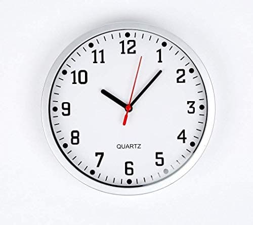 Image of REAL ACCESSORIES® Large Silver Round Stylish Modern Wall Clock. Easy Readable Big Numbers. Ideal for Any Room in Home Dining Room Kitchen Office School Size : 23cm / 9"