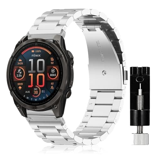 Image of SeNool QuickFit 22mm Strap for Garmin Fenix E 47mm/Fenix 8 47mm/Fenix 7 Pro/MARQ GOLFER (Gen 2), Metal Stainless Replacement Watch Band for Garmin Epix (Gen 2)/Fenix 7 Pro Solar/Fenix 7 - Silver