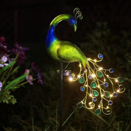 Image of Solar Metal Peacock Garden Decor Waterproof Solar Stake Lights Decorative for Outdoor Patio Lawn Porch Yard Decorations Gift for Mom Grandma Women Birthday Gardening