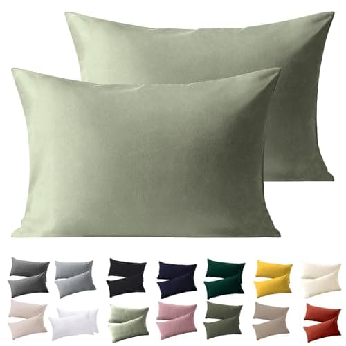 Image of Soifox Pillow Cases 2 Pack, Sage Green Pillowcases with Envelope Closure, 100% Brushed Microfiber House Wife Pillow Covers Wrinkle and Stain Resistant, Standard Size 50x75 cm