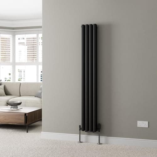 Image of DuraTherm® 1600 x 240mm Black Vertical Designer Radiator Double Column Oval Tube Modern Central Heating Panel Bathroom Radiators