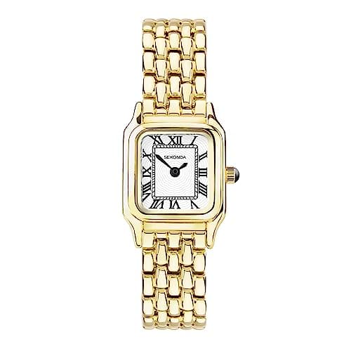Image of SEKONDA Women's Octagonal Gold Tone White Dial Analogue Watch with Roman Numerals Gold Bracelet 40144, Gold, Bracelet
