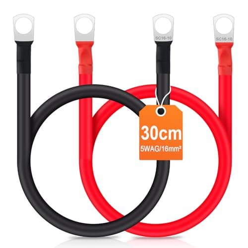 Image of Bolatus 2Pcs 30cm Battery Inverter Cable 5AWG/16mm² 12v Battery Cable Red and Black Auto Battery Leads with SC16-10 Ring Terminals Copper Flexible Wire for Motorcycle, Solar RV & Marine
