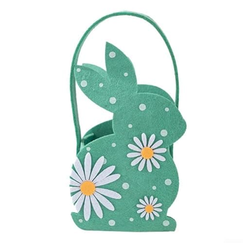 Image of EffiFish Handcrafted Felt Bunny Basket for Easter, Soft Fabric Treat Carrier with Rabbit Silhouette and Functional Handle (green)