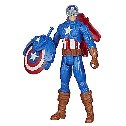 Image of Marvel Avengers Titan Hero Series Blast Gear Captain America, 30 cm Toy, With Launcher, 2 Accessories and Projectile, Ages 4 and Up,Black