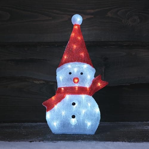 Image of Lights4fun Outdoor Christmas Figure Light Up LED Acrylic Snowman Figure Plug In with Timer 51cm